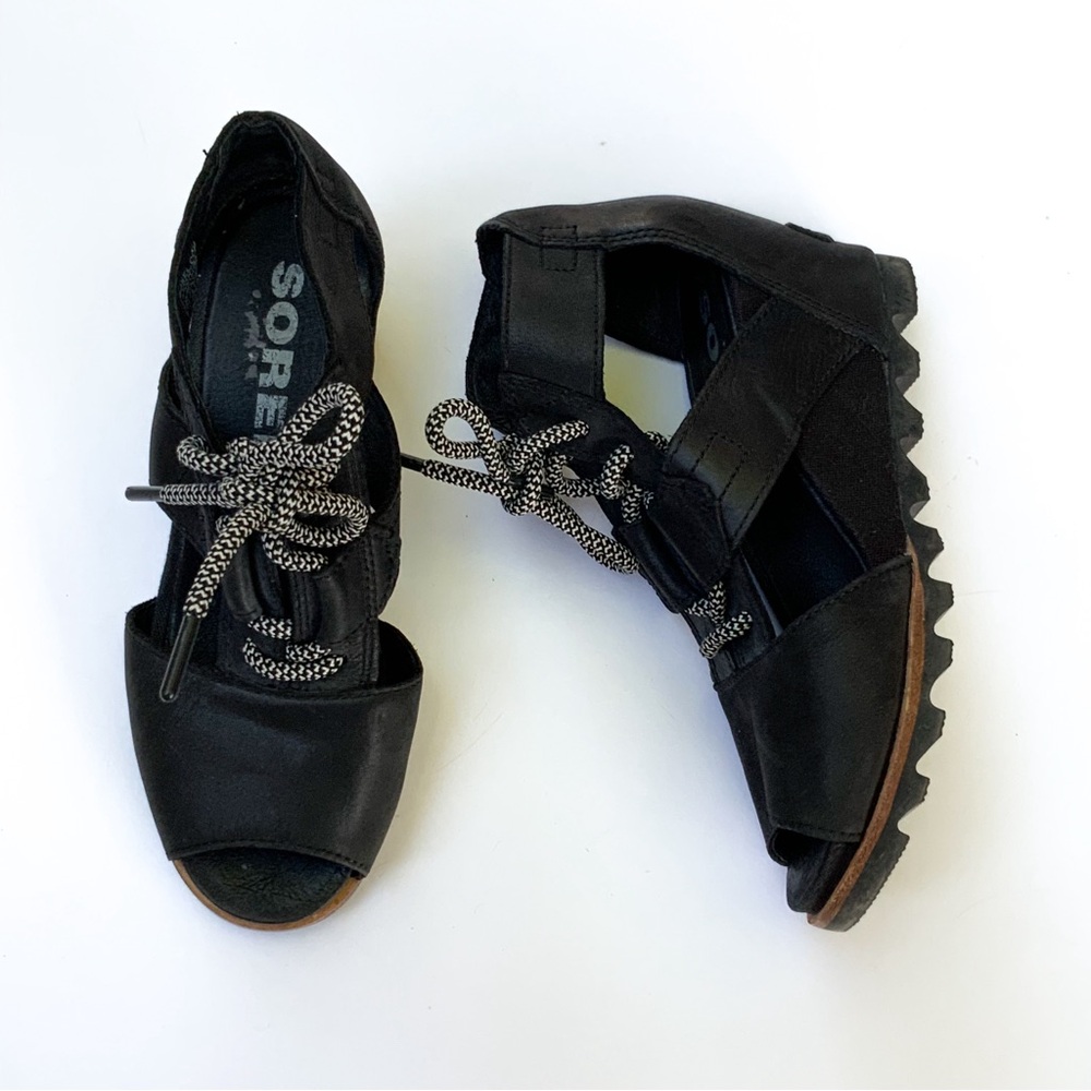 Sorel Joanie Lace Wedge Sandals Size 7.5 Black